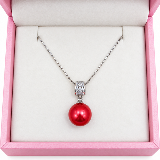 138 sterling silver cubic zirconia Edison drop with red Pearl