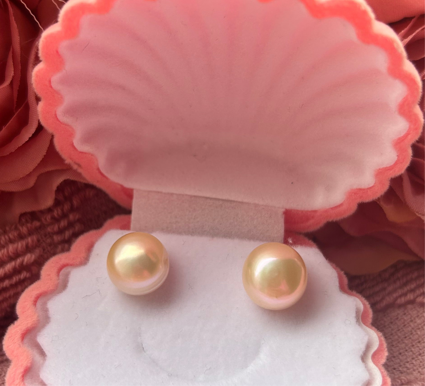 Sterling silver 10mm classic peach button pearl studs