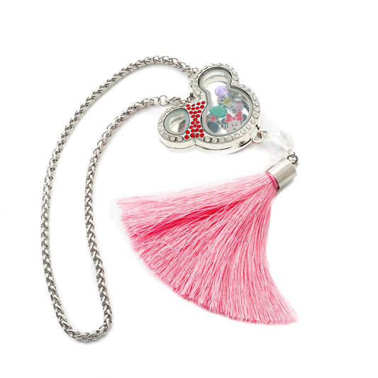 Mickey Mouse shaped car tassel glass locket in pink