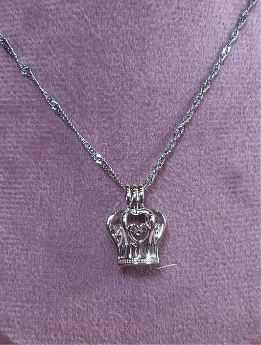 Silver plated crown cage pendant