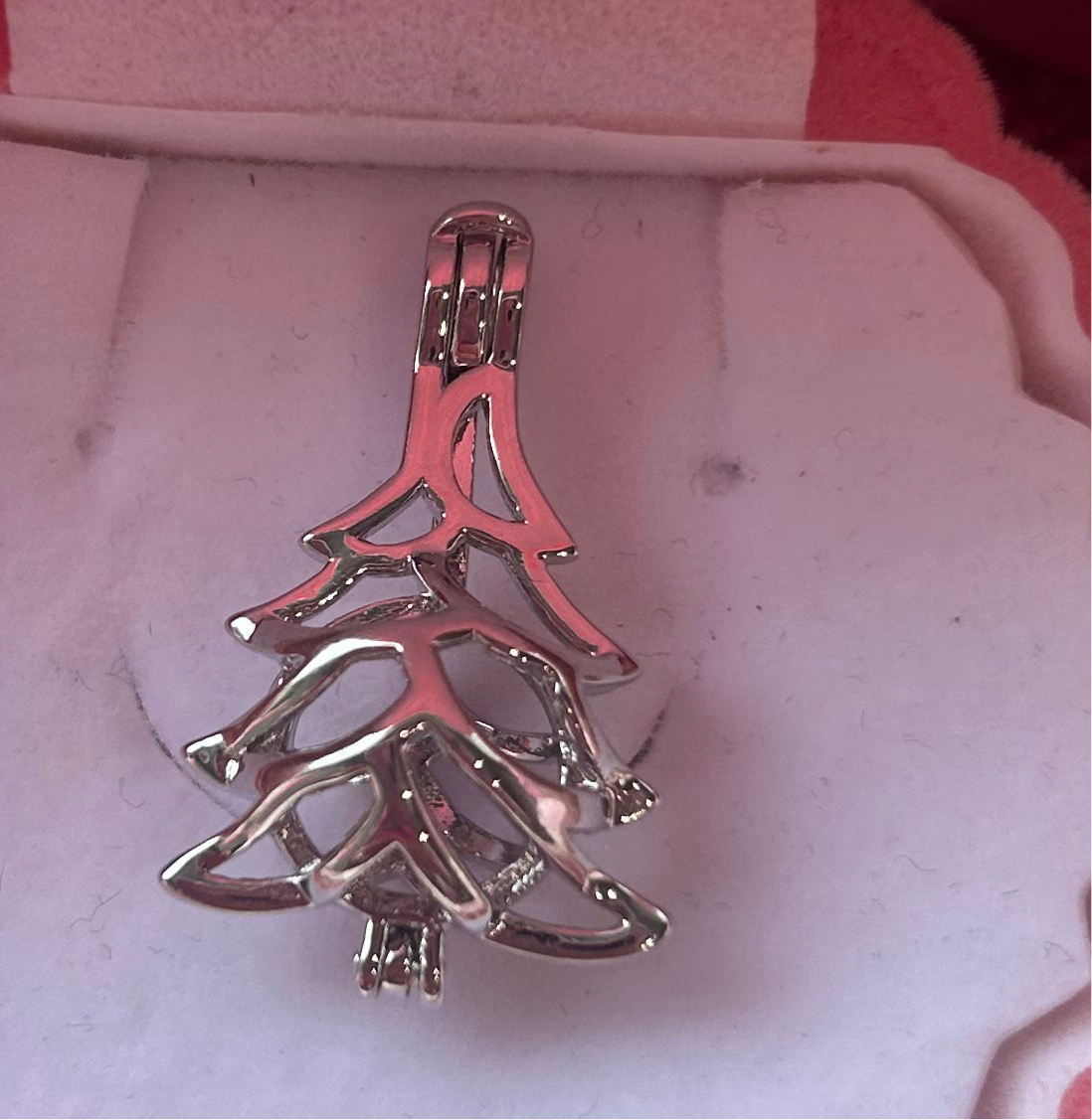 Silver plated Christmas tree cage pendant