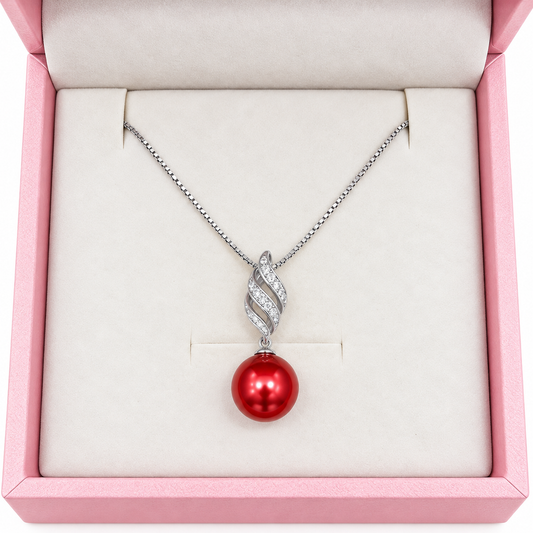 139 Sterling silver cubic zirconia Edison drop with red Pearl