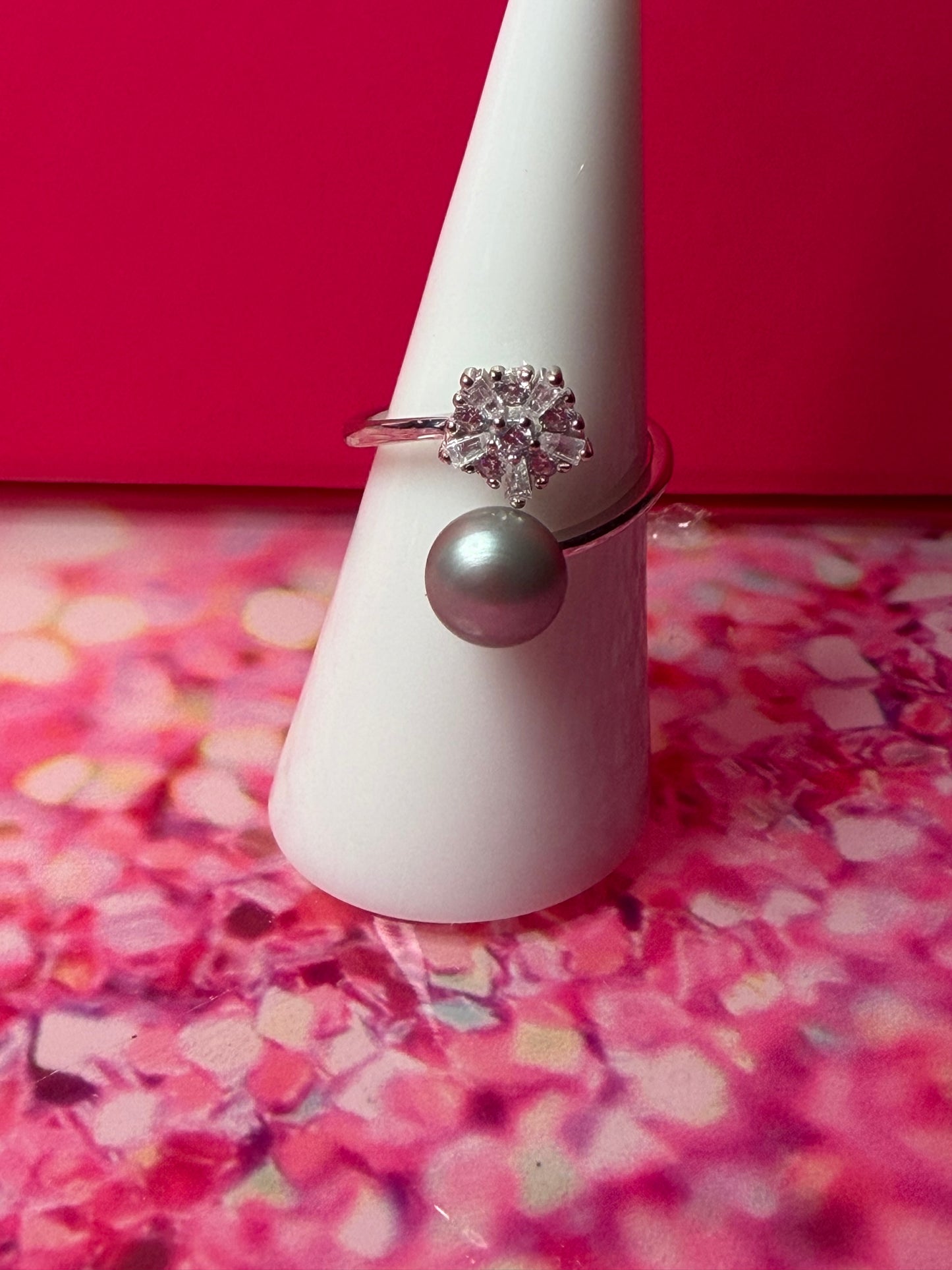 Sterling silver cubic zirconia flower ring