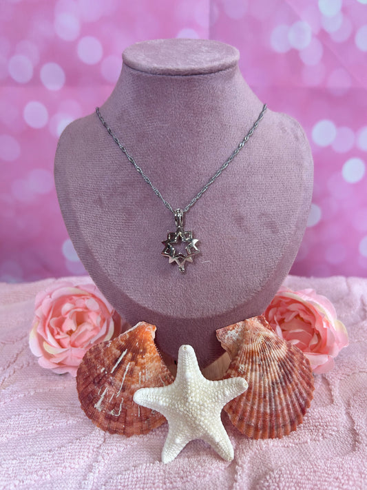 Silver plated double star cage pendant