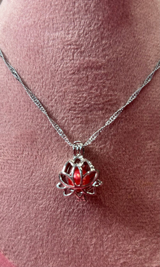 Silver plated lotus cage pendant