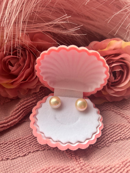 Sterling silver 10mm classic peach button pearl studs