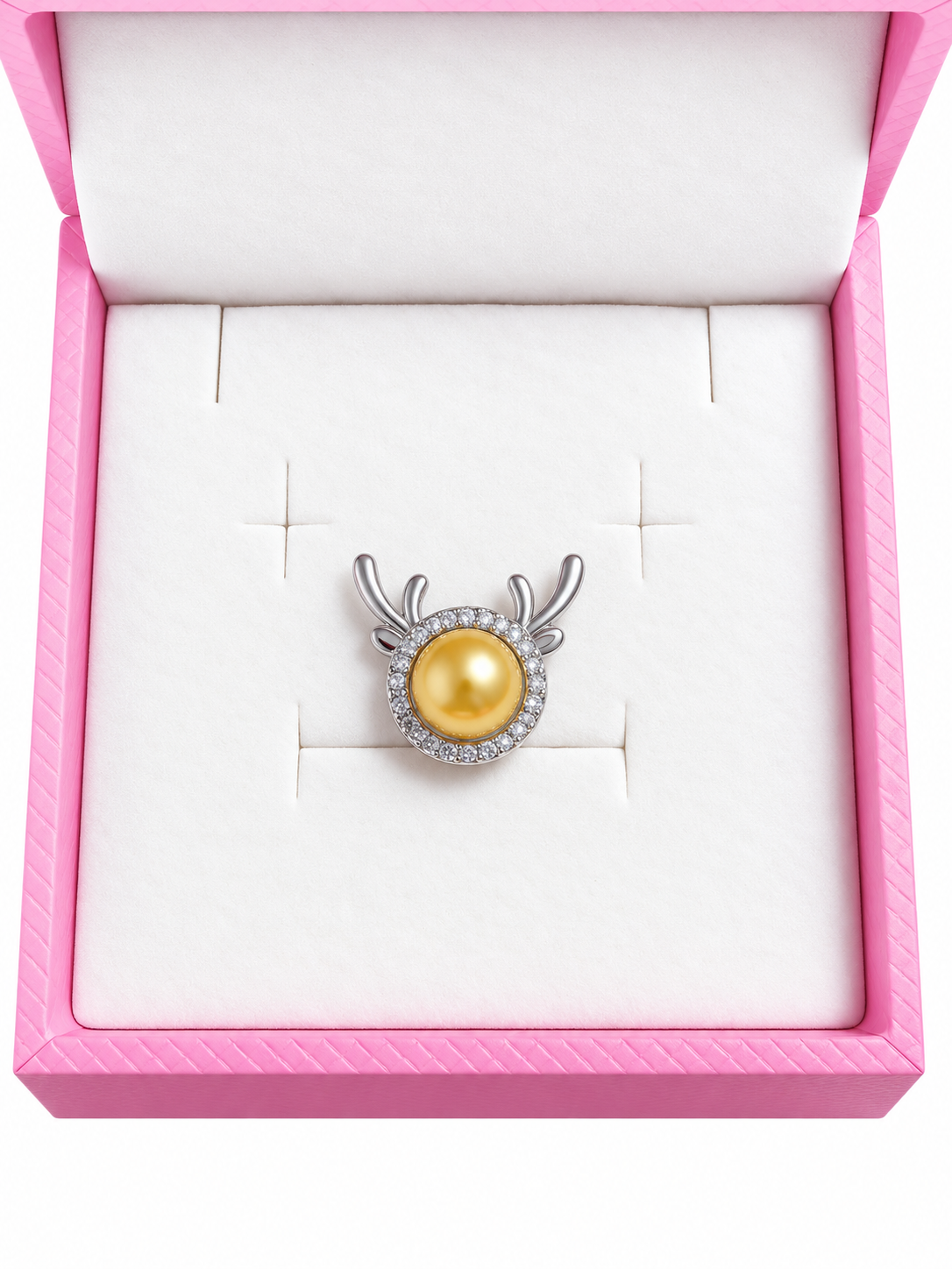 Silver plated reindeer pendant with yellow pearl