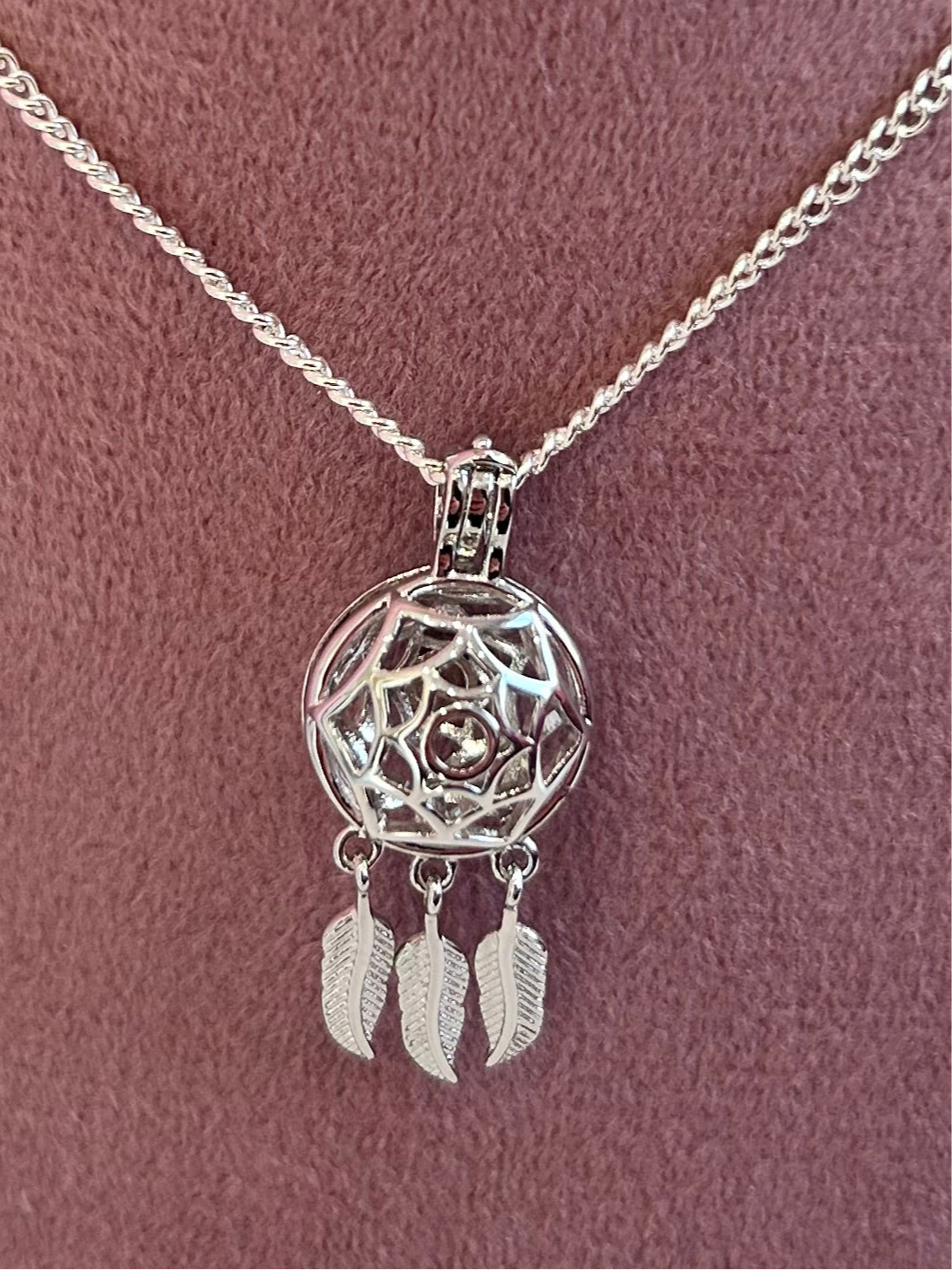 Silver plated dream catcher cage pendant