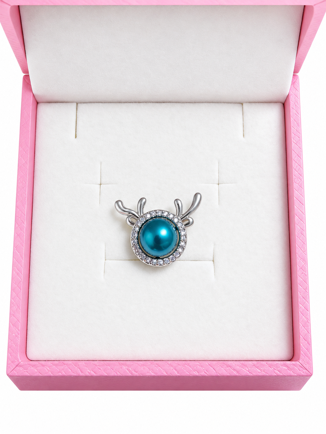 Silver plated reindeer pendant with teal pearl