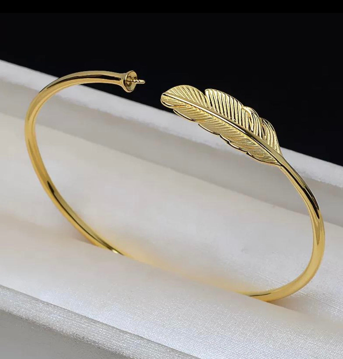 Sterling silver gold plated feather bangle