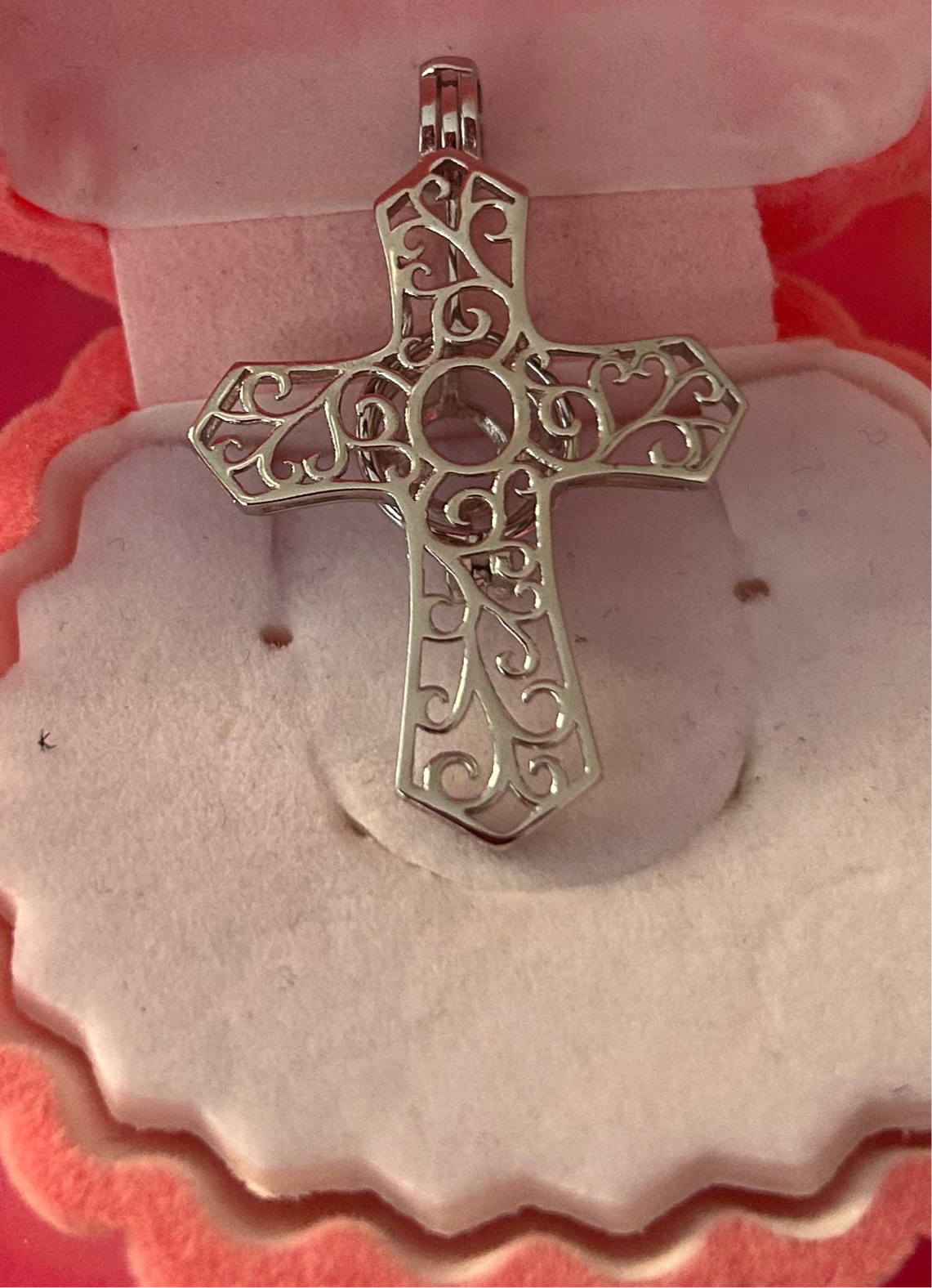 Sterling silver pearl cross cage pendant