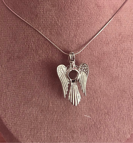 Silver plated angel wings cage pendant