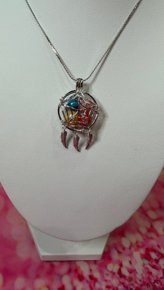 Sterling silver dream catcher cage pendant
