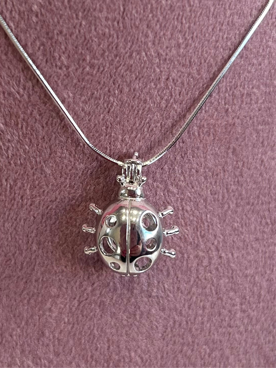 Sterling silver ladybug cage pendant