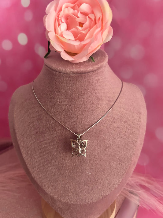 Silver plated butterfly cage pendant