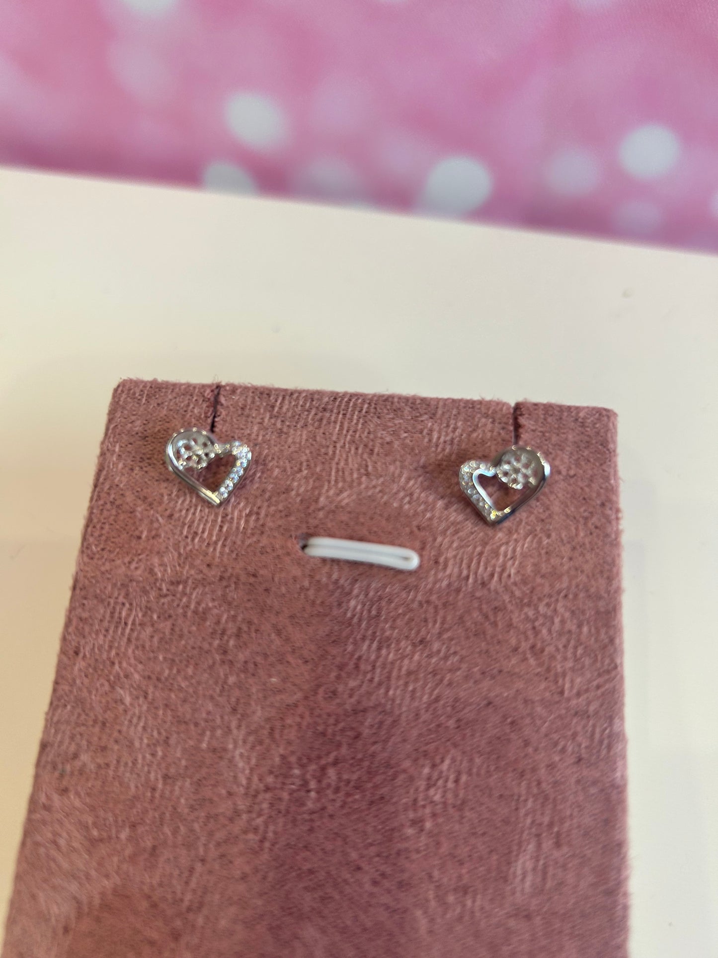 Sterling silver cubic zirconia heart stud earrings