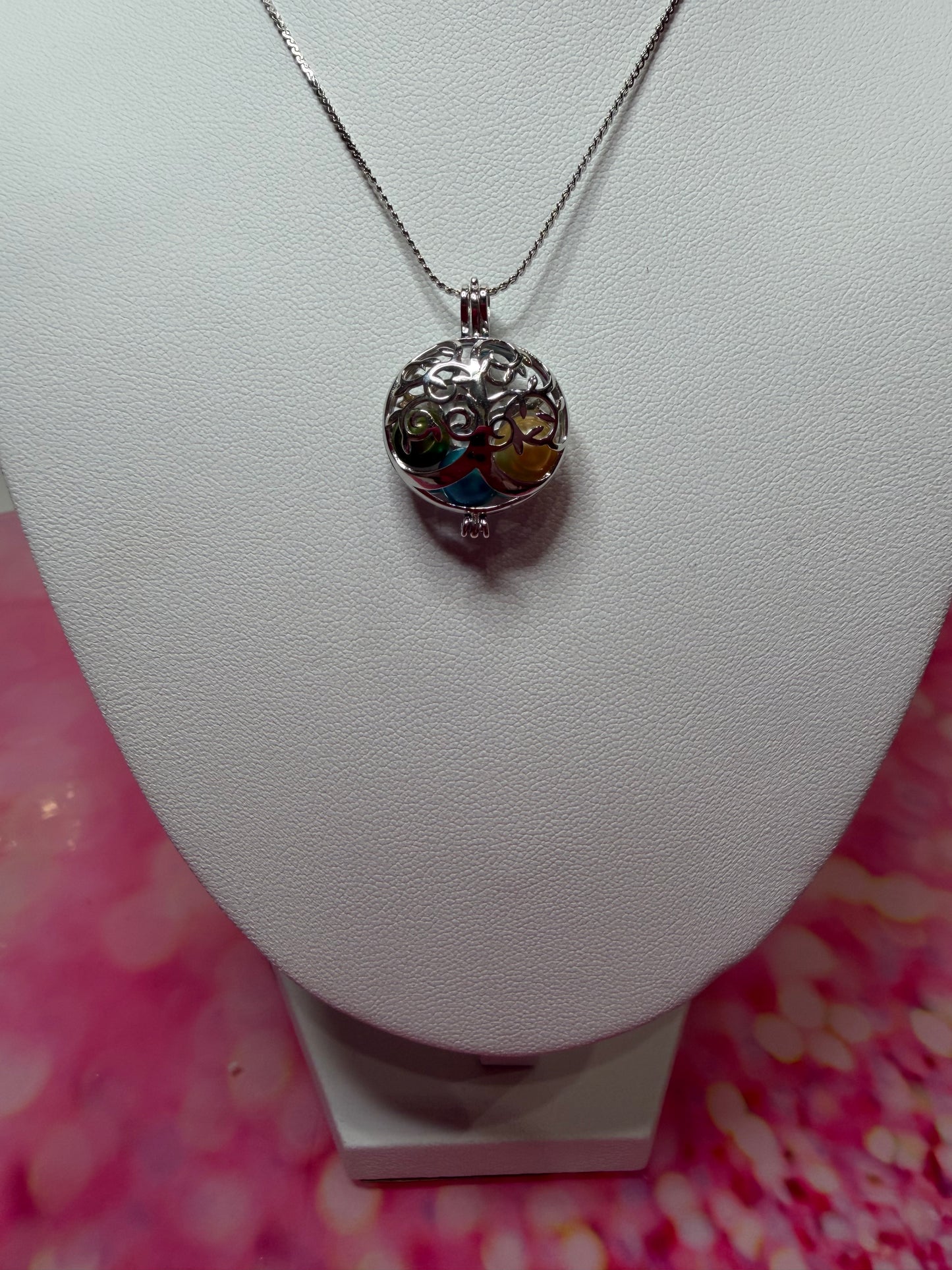 Sterling silver tree of life cage pendant