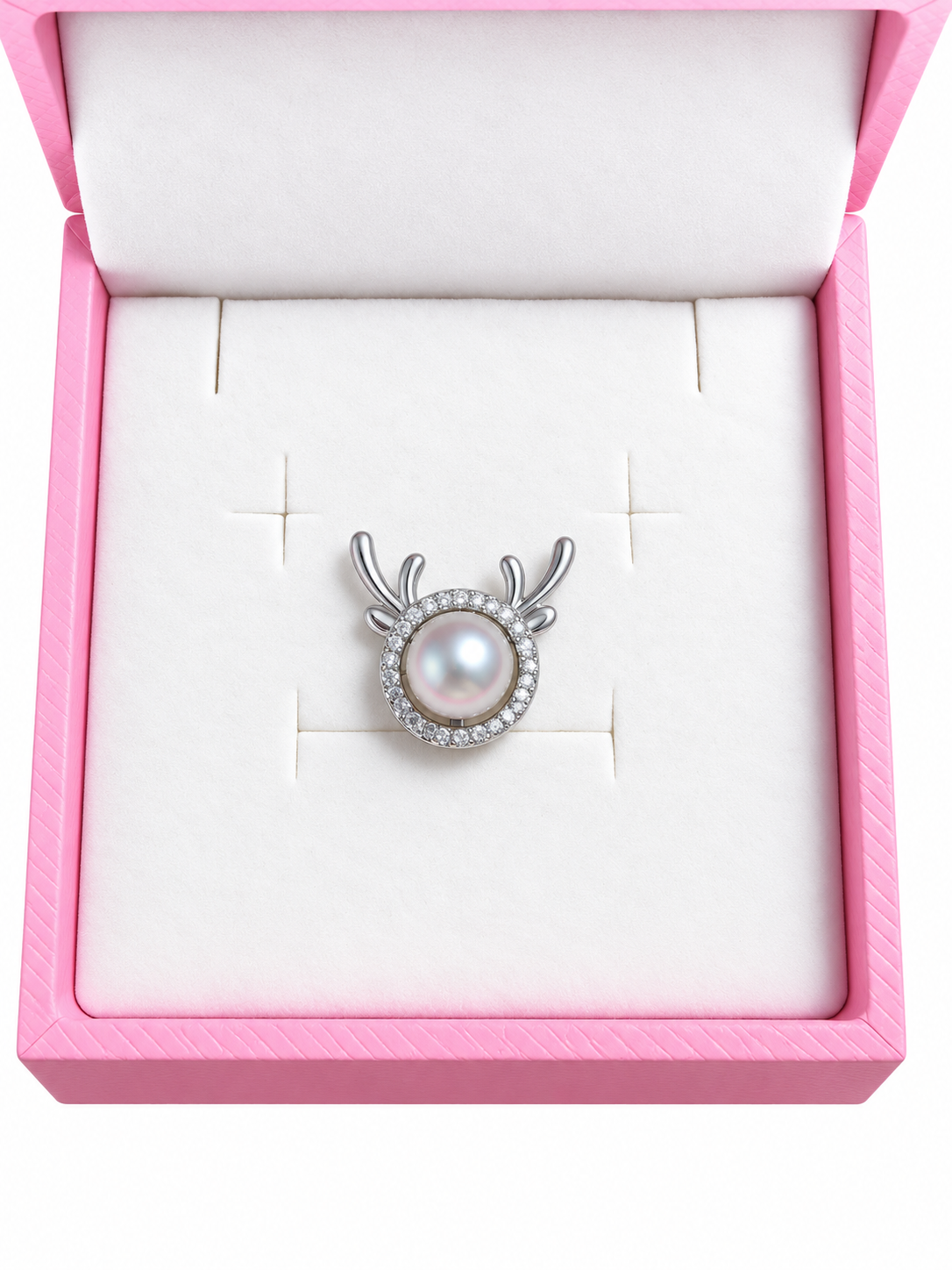 Silver plated reindeer pendant with silver pearl