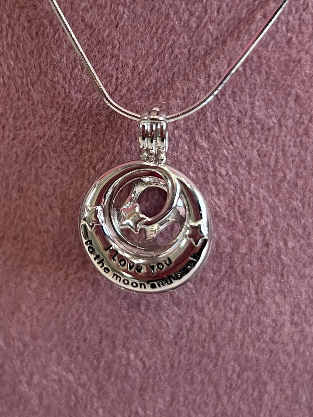 Sterling silver “I love you to the moon and back” cage pendant