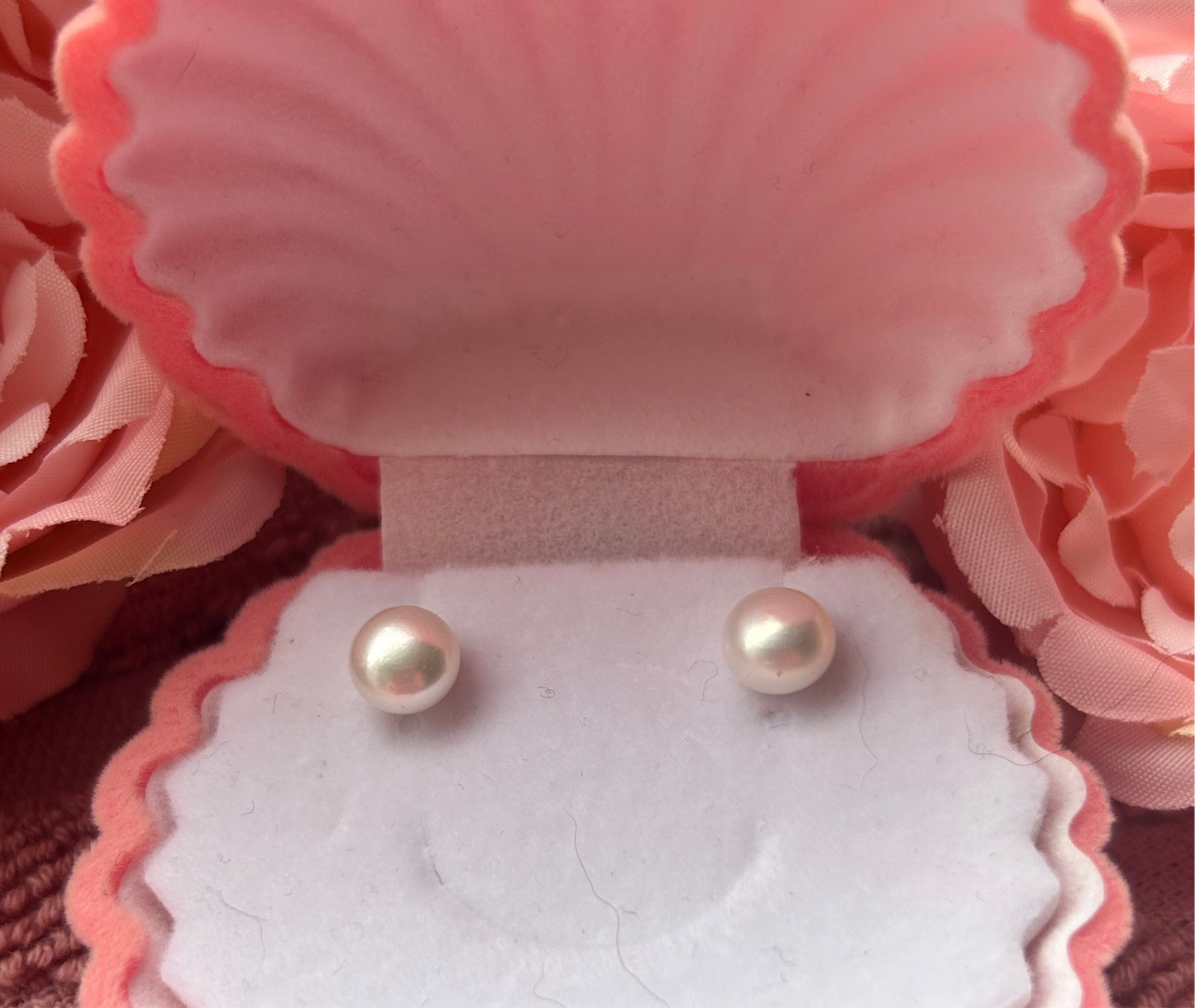 Sterling silver 6mm classic white button pearl stud earrings