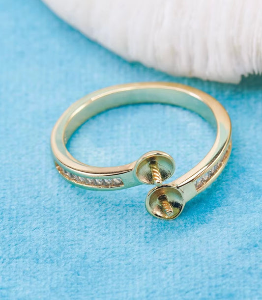 Sterling silver gold plated double pearl ring