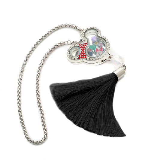 Mickey Mouse shaped glass car tassel locket in black