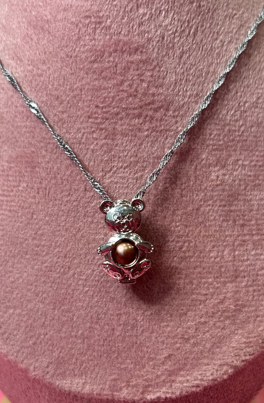 Cute silver plated teddy cage pendant