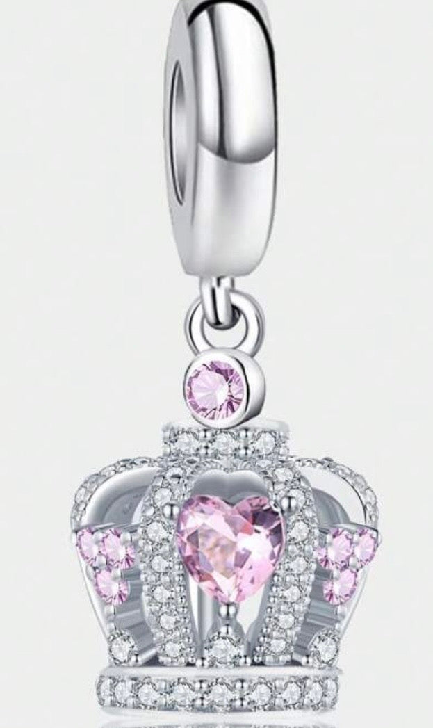 Sterling silver pink cz crown charm