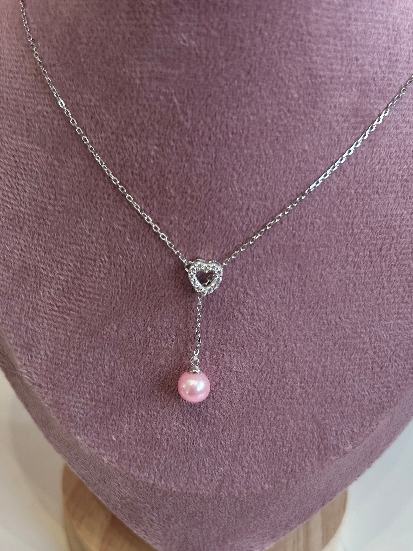 Sterling silver cubic zirconia heart adjustable drop chain