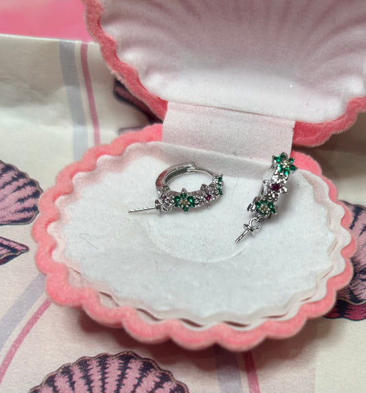 Sterling silver cubic zirconia blooming flower huggie earrings