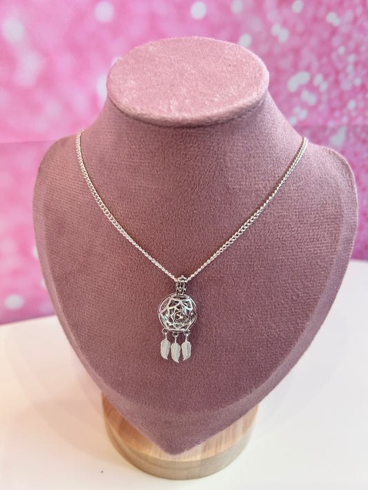 Silver plated dream catcher cage pendant