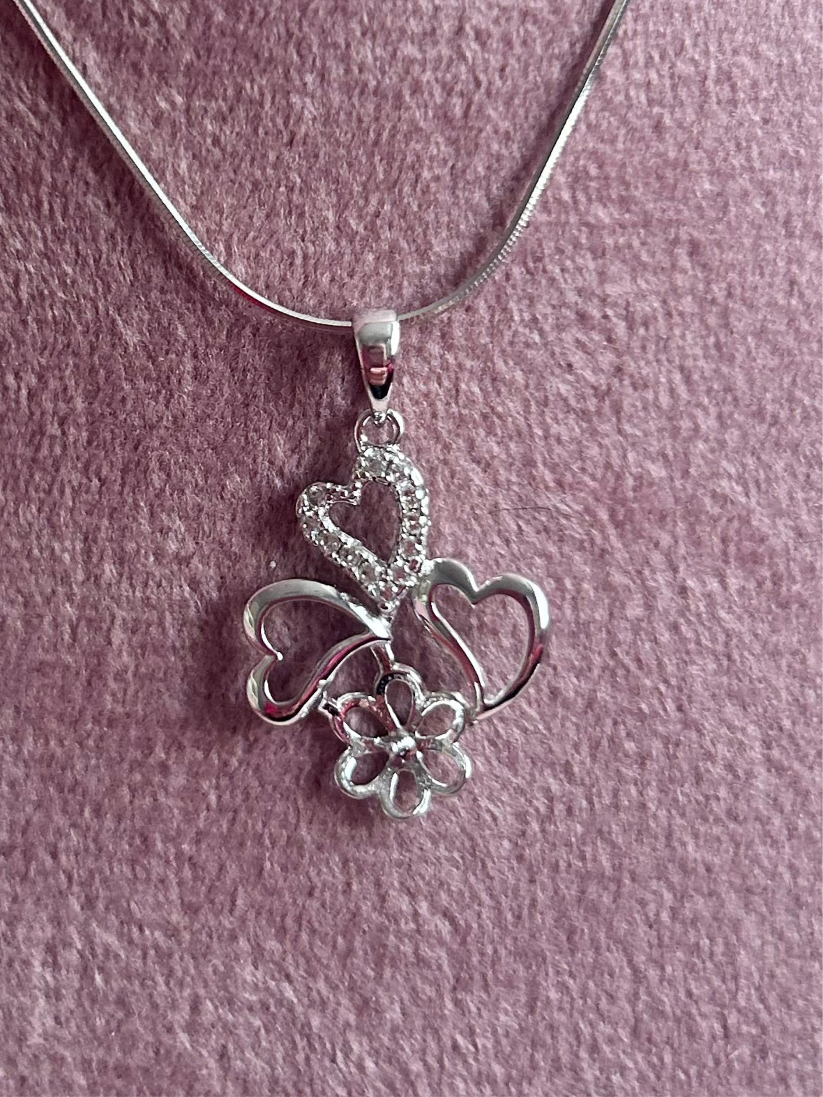 Sterling silver cubic zirconia triple heart mount