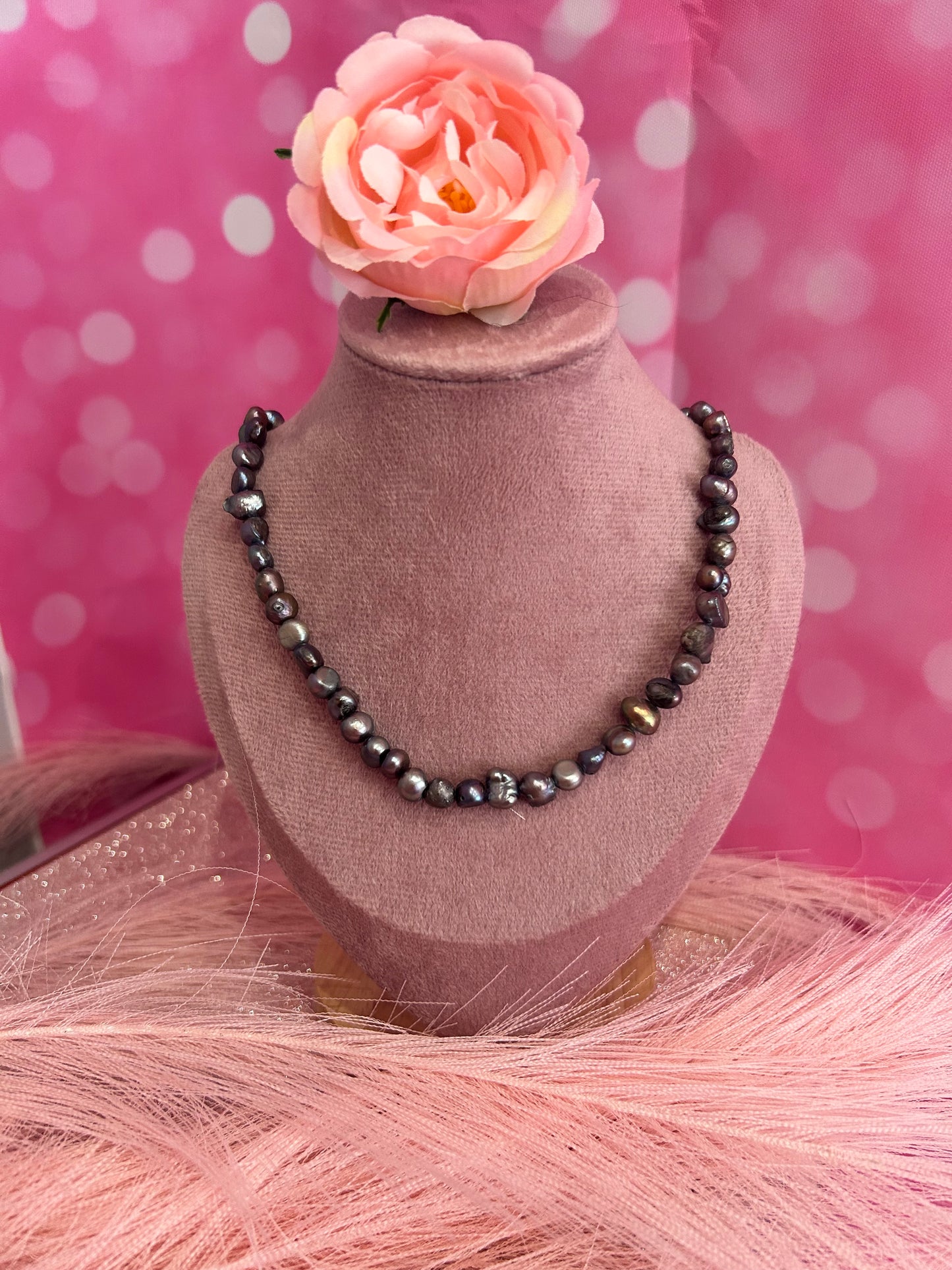 18” black single strand freshwater nugget pearl necklace