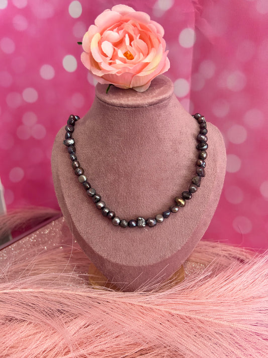 16” 7-8mm black single strand nugget freshwater pearl necklace