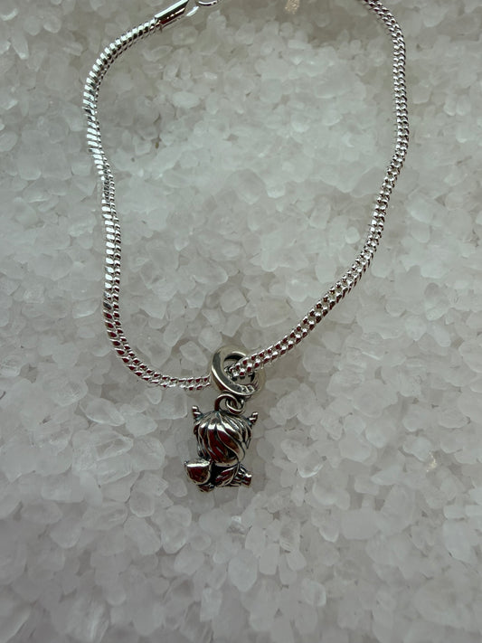 Silver plated mother and baby cute highland cow bracelet