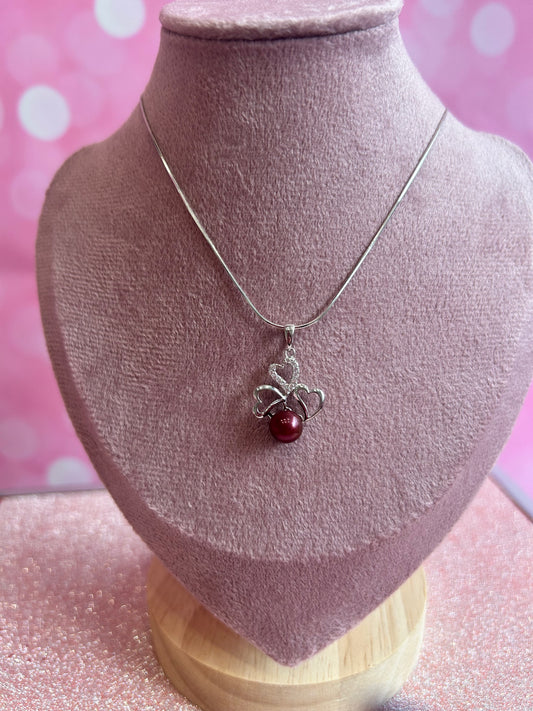 Pre mounted Sterling silver triple heart pendant with black cherry pearl