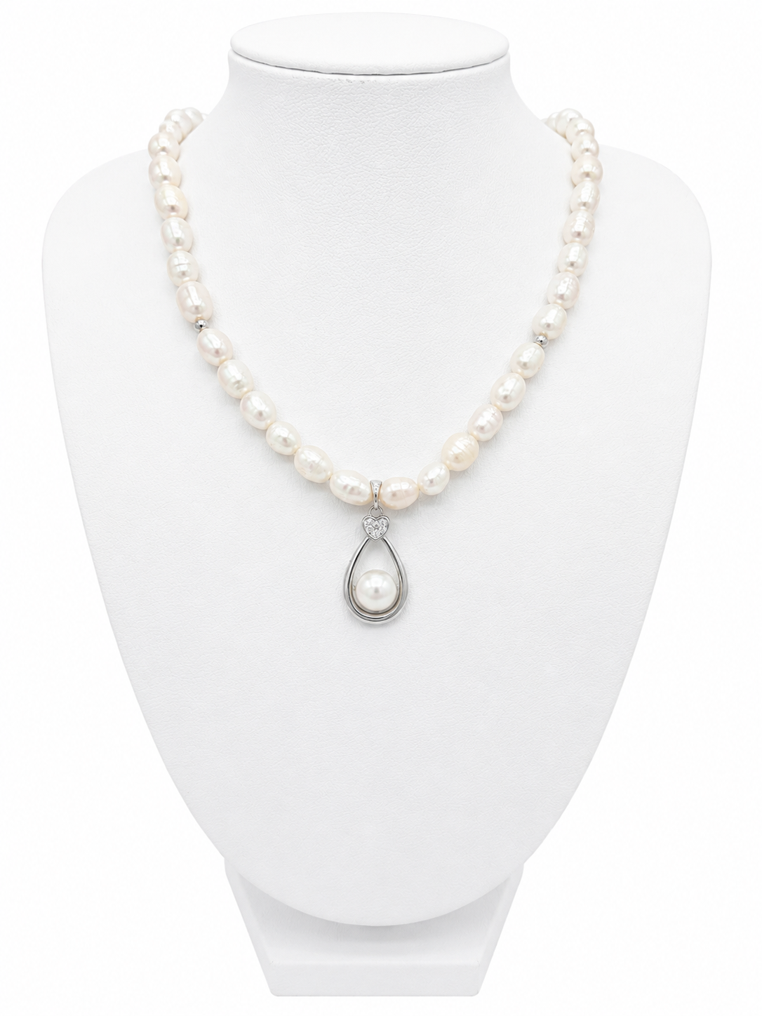 Rice pearl drop necklace