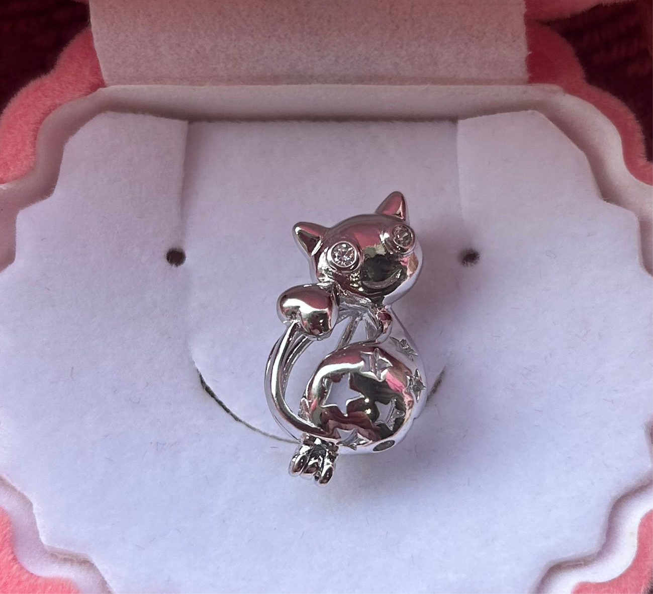 Sterling silver cubic zirconia cute cat cage pendant