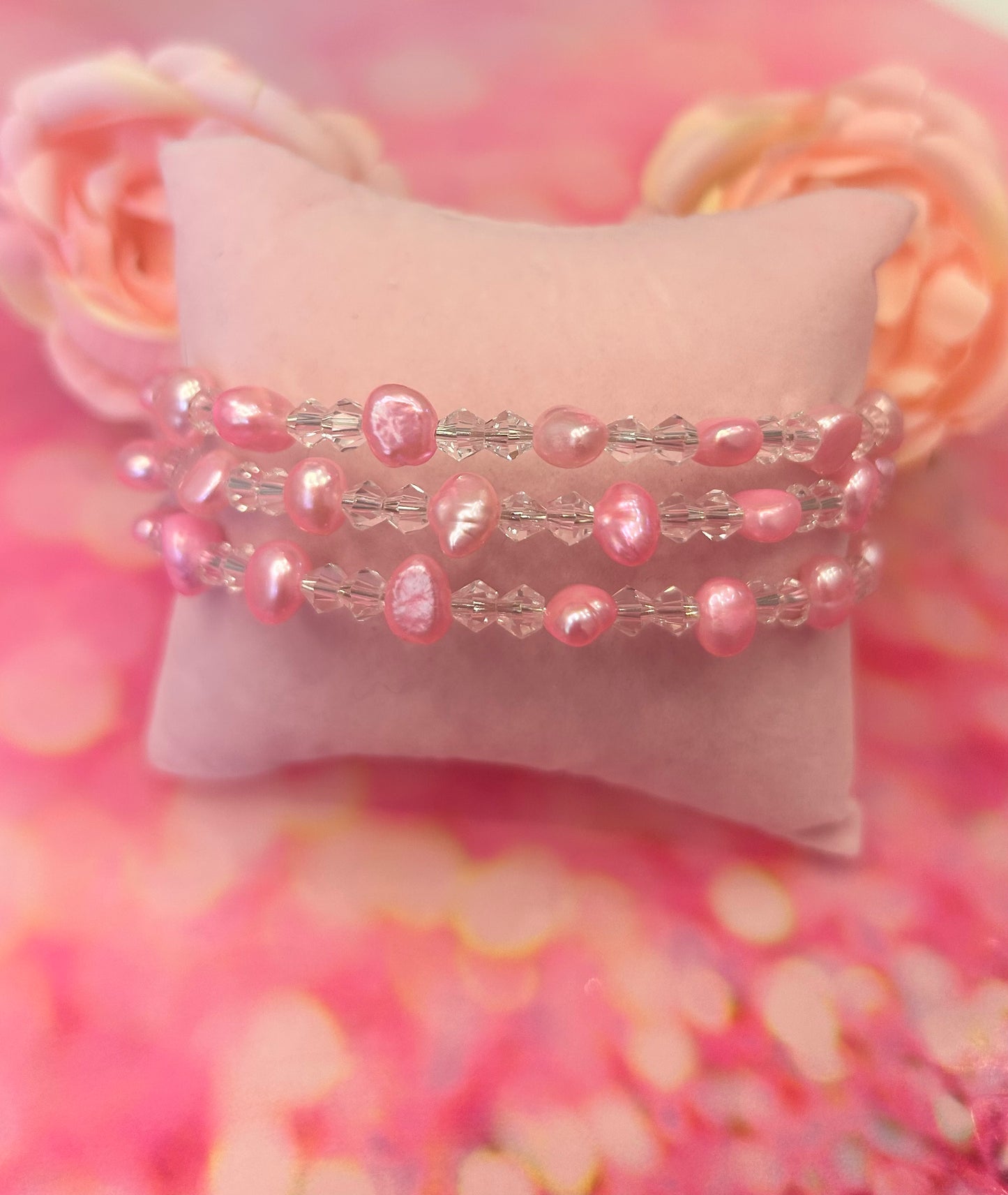 Pink rice pearl wire bracelet