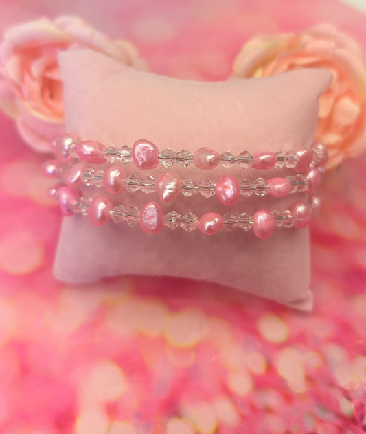 Pink rice pearl wire bracelet
