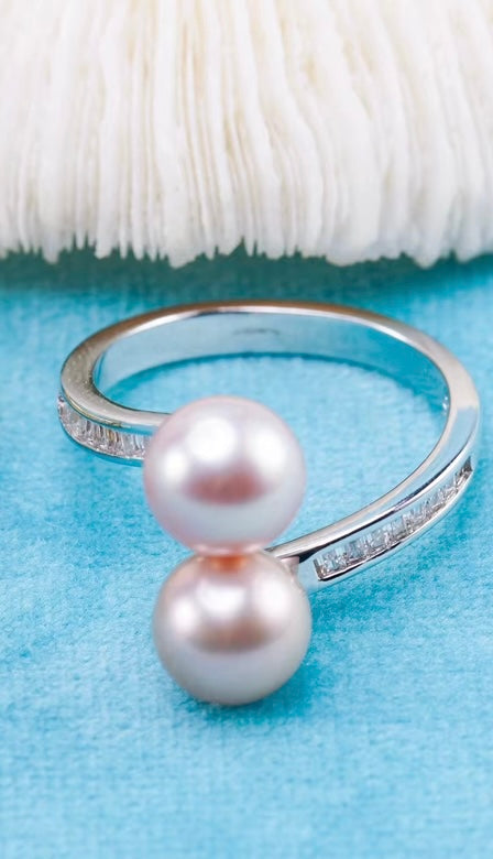 Sterling silver double pearl ring