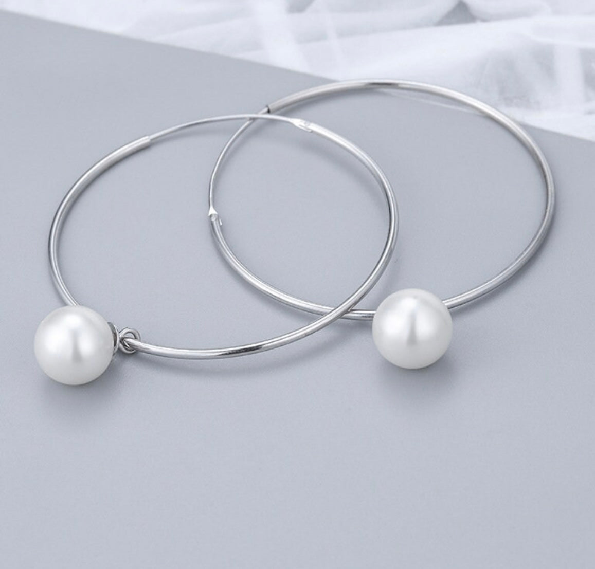 Sterling silver pearl hoop earrings