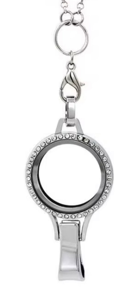 Lanyard locket with charms and 1-2 petite pearls