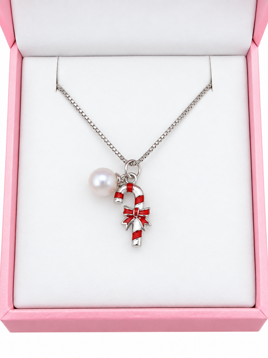 Pre mounted Sterling silver candy cane pendant with white pearl
