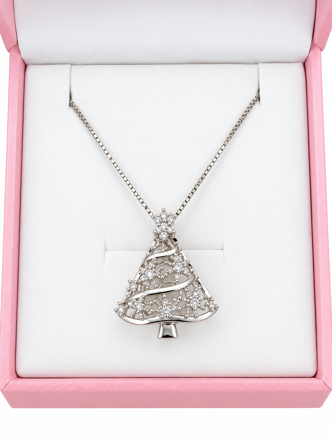 Sterling silver with cubic zirconia Christmas Tree cage pendant