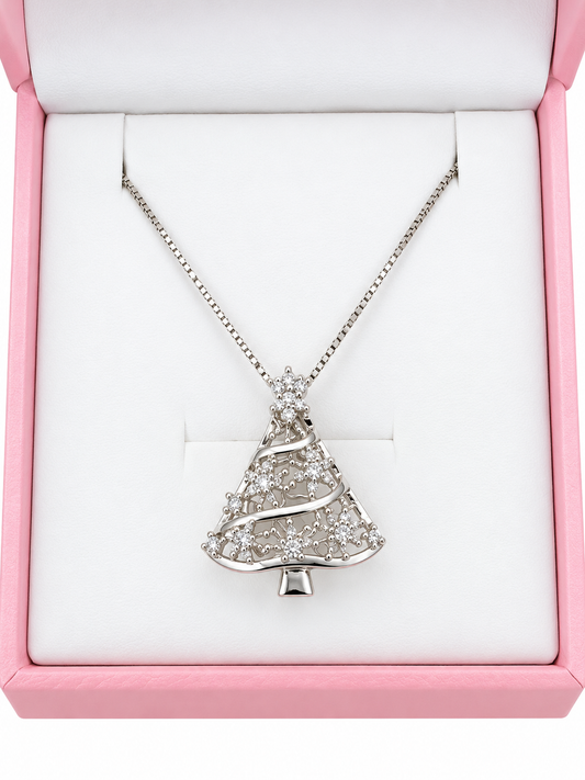Sterling silver with cubic zirconia Christmas Tree cage pendant