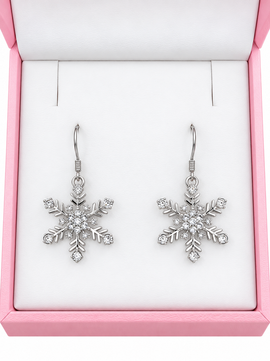 Sterling silver snowflake hook earrings