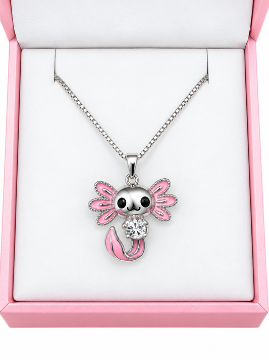 Sterling silver axolotl mounted pendant