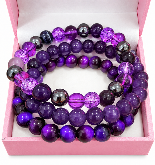 Purple amethyst bracelet set