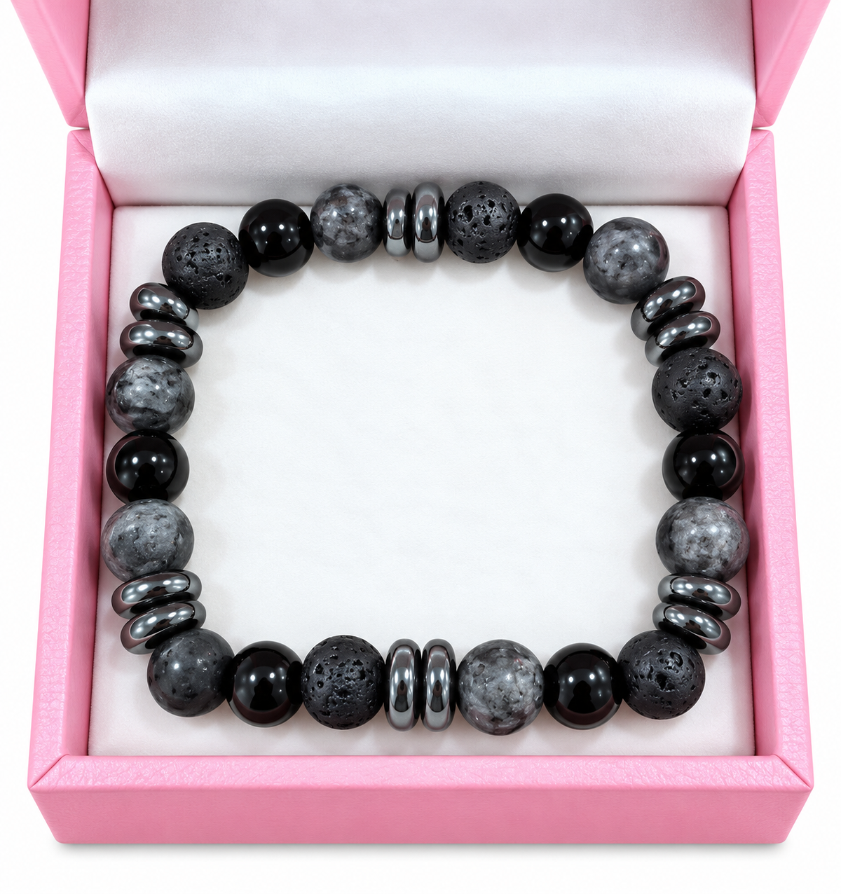 Lava stone, lapis lazuli black flash 8 mm bracelet